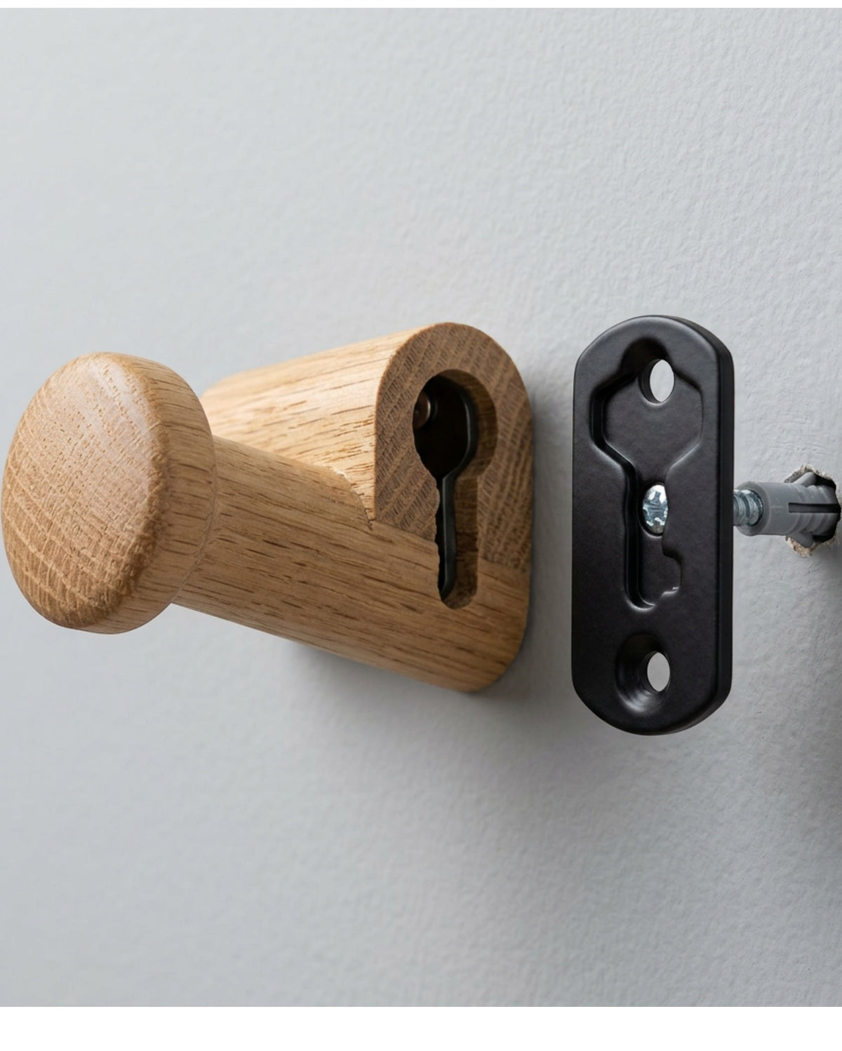 Aurt Concealed-Mount Oak Wall Peg Hooks Set of 4 Natural - Detail view