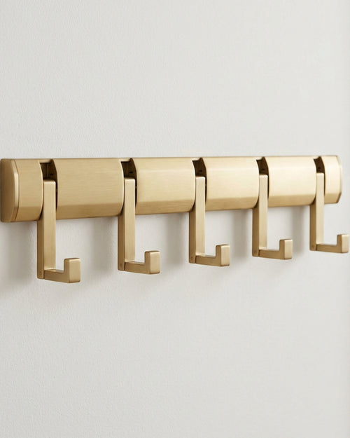 Aurt Five-Hook Folding Wall Rail 50 cm Brushed Brass Tone - Lifestyle view